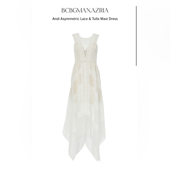 NWT BCBGMAXAZRIA Andi Asymmetric Lace & Tulle Maxi Dress size 0 - Picture 2 of 7